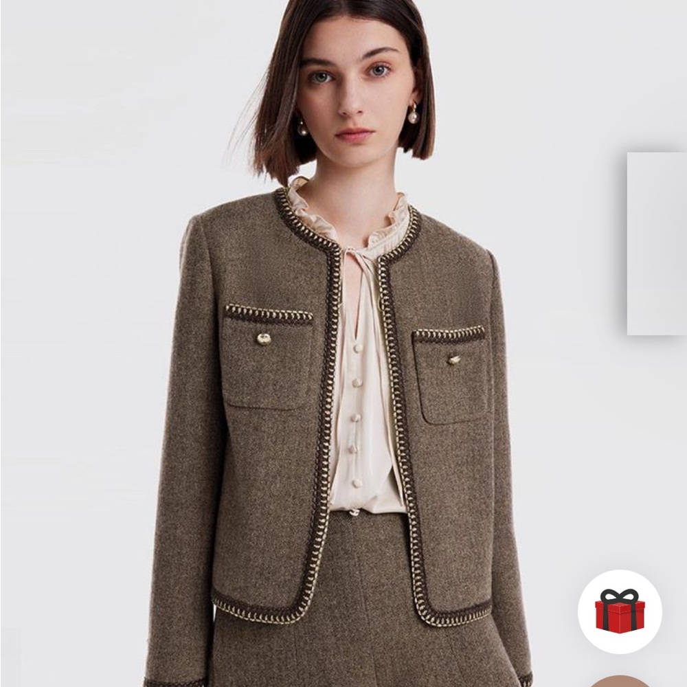 Elegant GOELIA Women's Jacket brown tweed NWT CURRENT STYLE SZ SMALL
